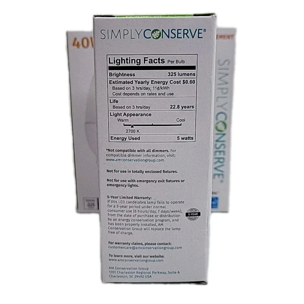SIMPLY‎ CONSERVE (2 PACK) LED Light Bulb Dimmable 40W Warm White L05LCDL2700K